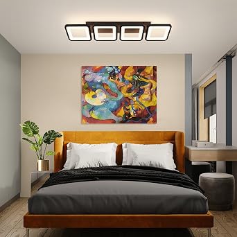 Modern Ceiling Light LED, 69cm 4-Square Black LED Dimmable Ceiling Lights Fixtures with Remote Control for Dining Room Bedroom Office Entrance Hallway Kitchen Living Room Light - 52W Black [Energy Class E]