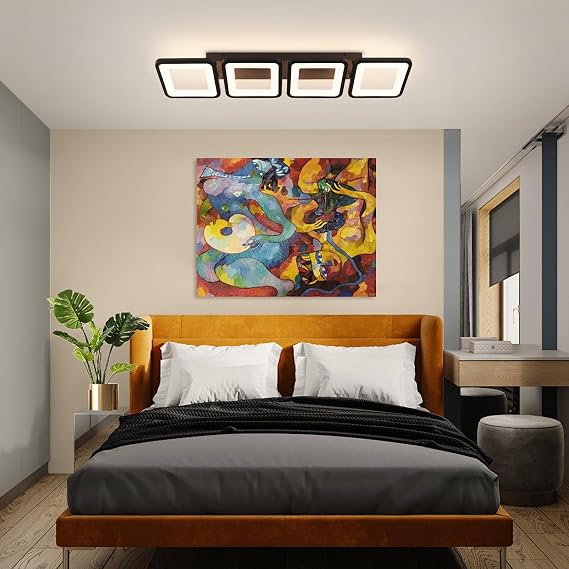Modern Ceiling Light LED, 69cm 4-Square Black LED Dimmable Ceiling Lights Fixtures with Remote Control for Dining Room Bedroom Office Entrance Hallway Kitchen Living Room Light - 52W Black [Energy Class E]