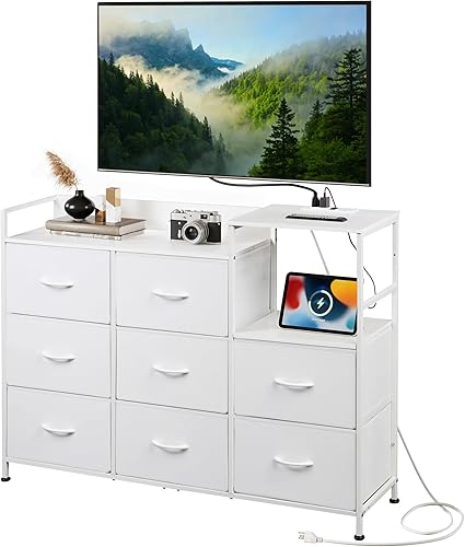 Miniatura 19 de Soporte de TV negro para TV de 45, 50, 55 pulgadas, mesa consola multimedia de TV con luces LED y estación de carga, centro de entretenimiento con 9