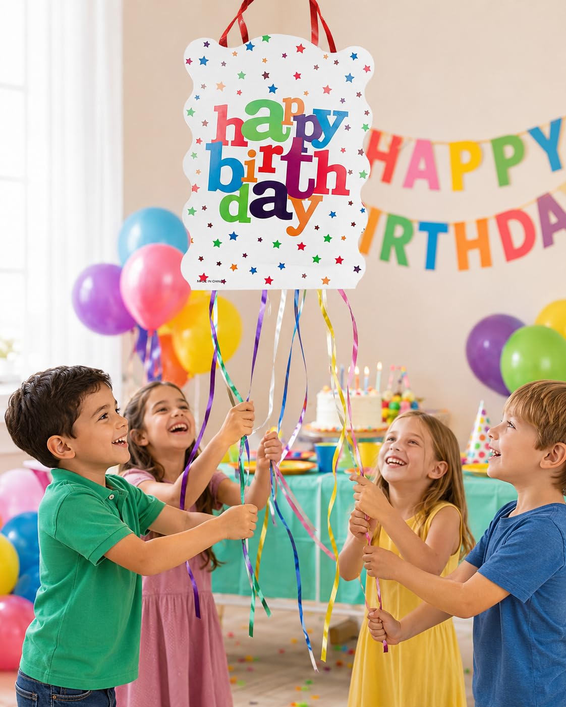Pignatta Compleanno con 80 Giochini per Feste Bambini + Pentolaccia Happy Birthday
