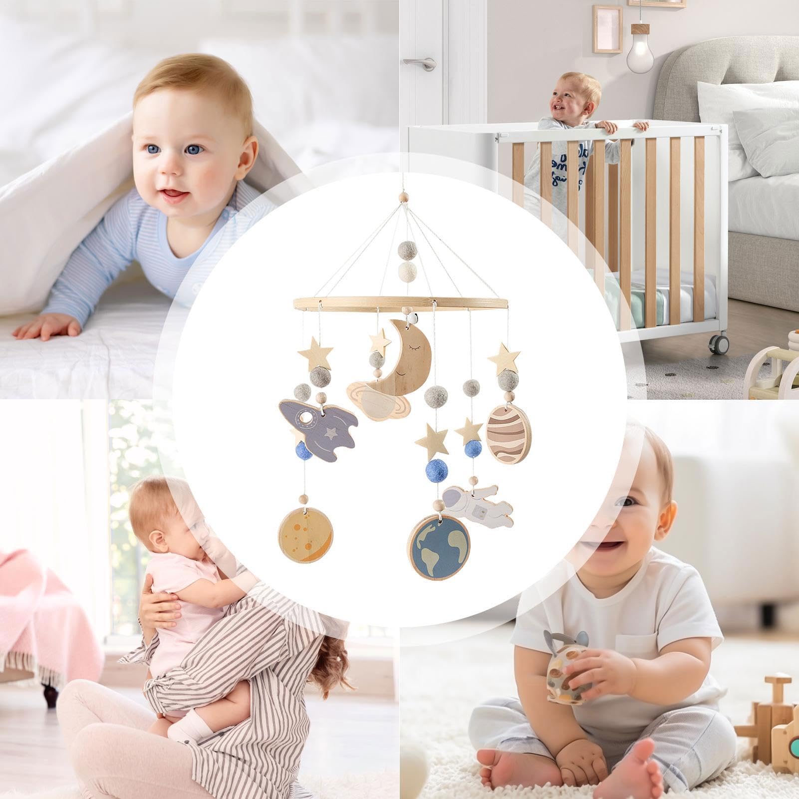 Mobile in legno, nave spaziale, decorazione per la cameretta dei bambini