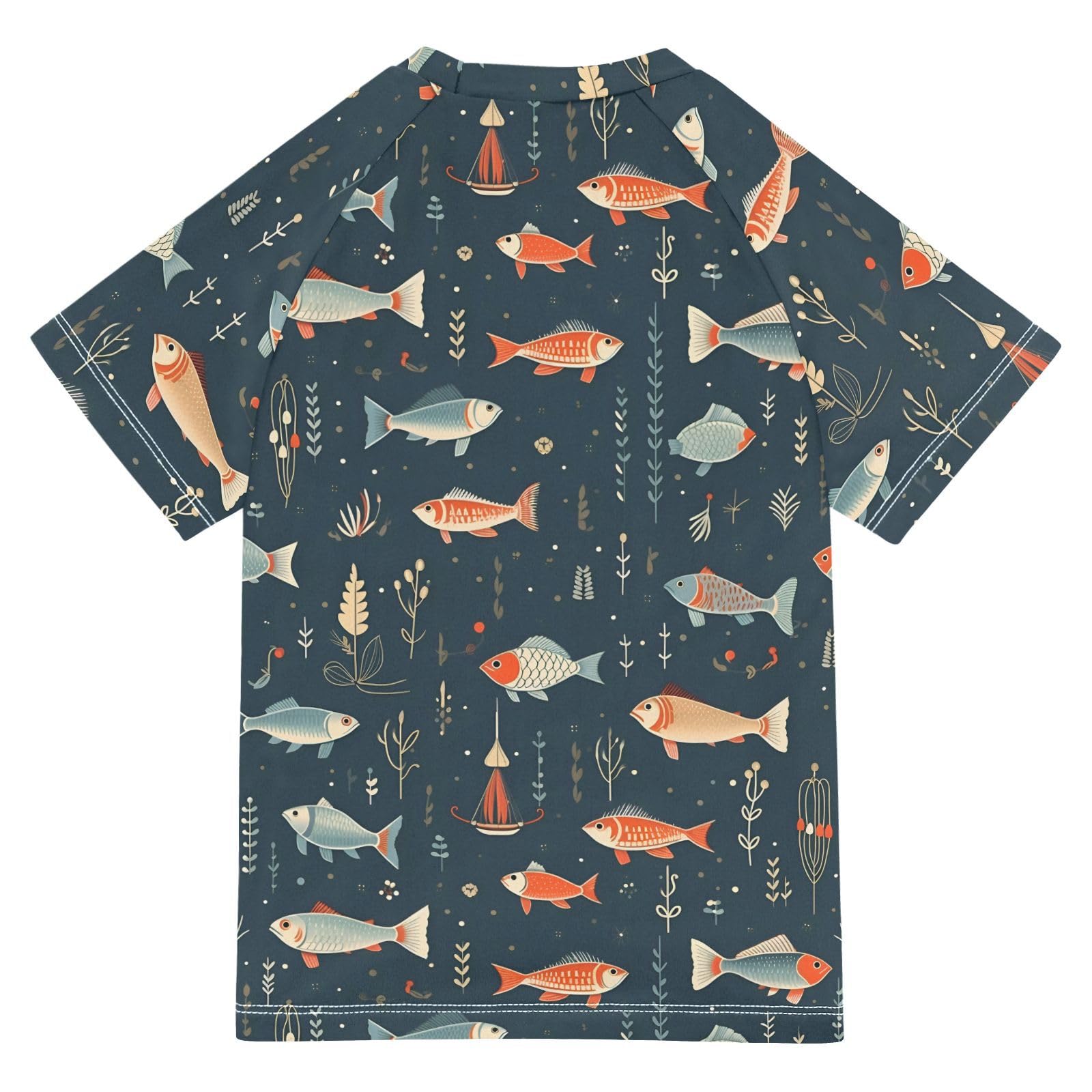 ALAZA Kids Rash Guard Boys Toddler Swim Shirts Short Sleeve Fish Print 1 UPF 50+ 3T