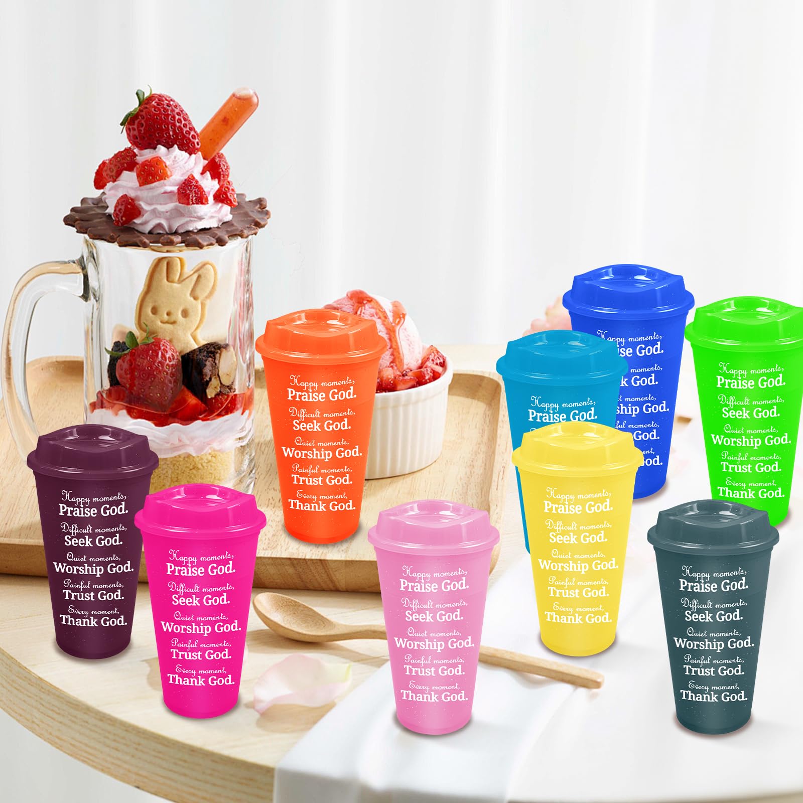 Malloom Lot de 28 tasses à café chrétiennes en plastique avec couvercles, 473,6 g, verset de la Bible, réutilisables – Cadeaux inspirants chrétiens pour femme, amie, collègue, anniversaire, Noël