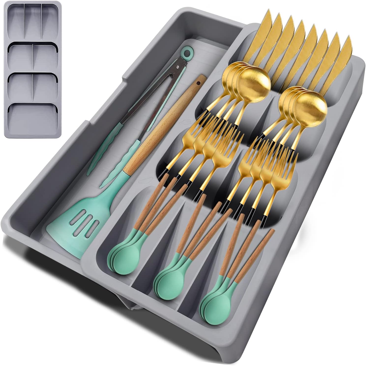 [Upgraded] Cutlery Tray Drawer Organiser, Compact SpaceSaving Expandable Flatware Silverware