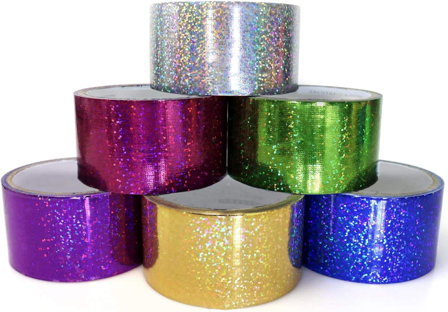 GIFTEXPRESS 6 Holographic Heavy-Duty Assorted Colored Duct Tapes, Sparkle Glitter Tapes Multi Purposes Bright Colors for DIY, Art Craft, 2" Roll by 5 yds