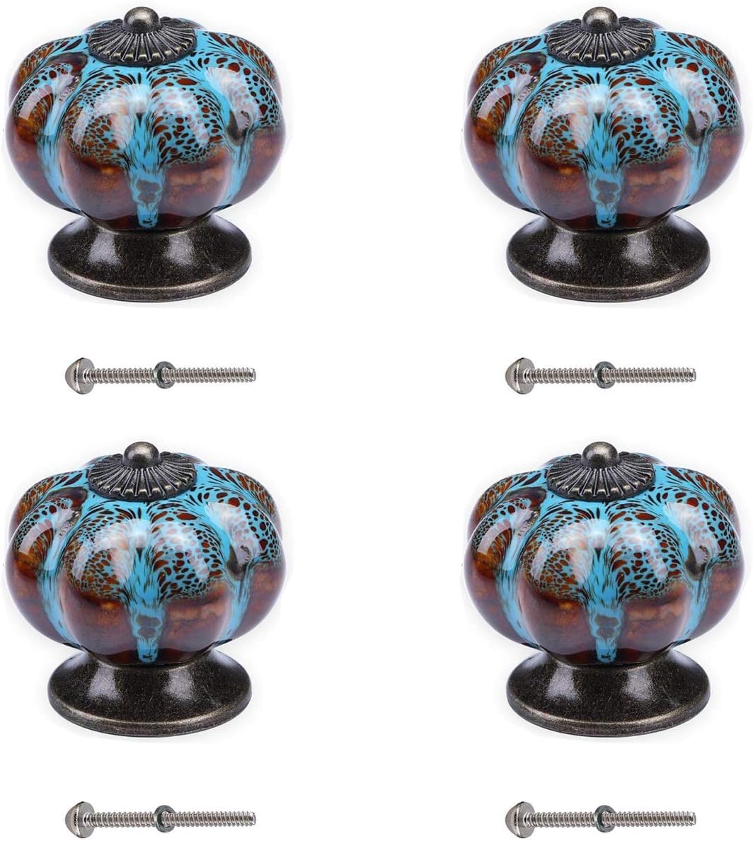Vpang 4 Pcs Ceramic Glazed Pumpkin Cabinet Knobs with Screws 40mm Drawer Knobs Pulls Handles for Kitchen Cupboard Drawer Cabinet Dresser Bookcase Wardrobe (White)