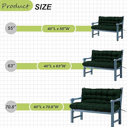 Miniatura 6 de Cojines de asiento de repuesto, cojines de columpio de porche de 55 x 40 pulgadas con respaldo, para columpios al aire libre, bancos de jardín de