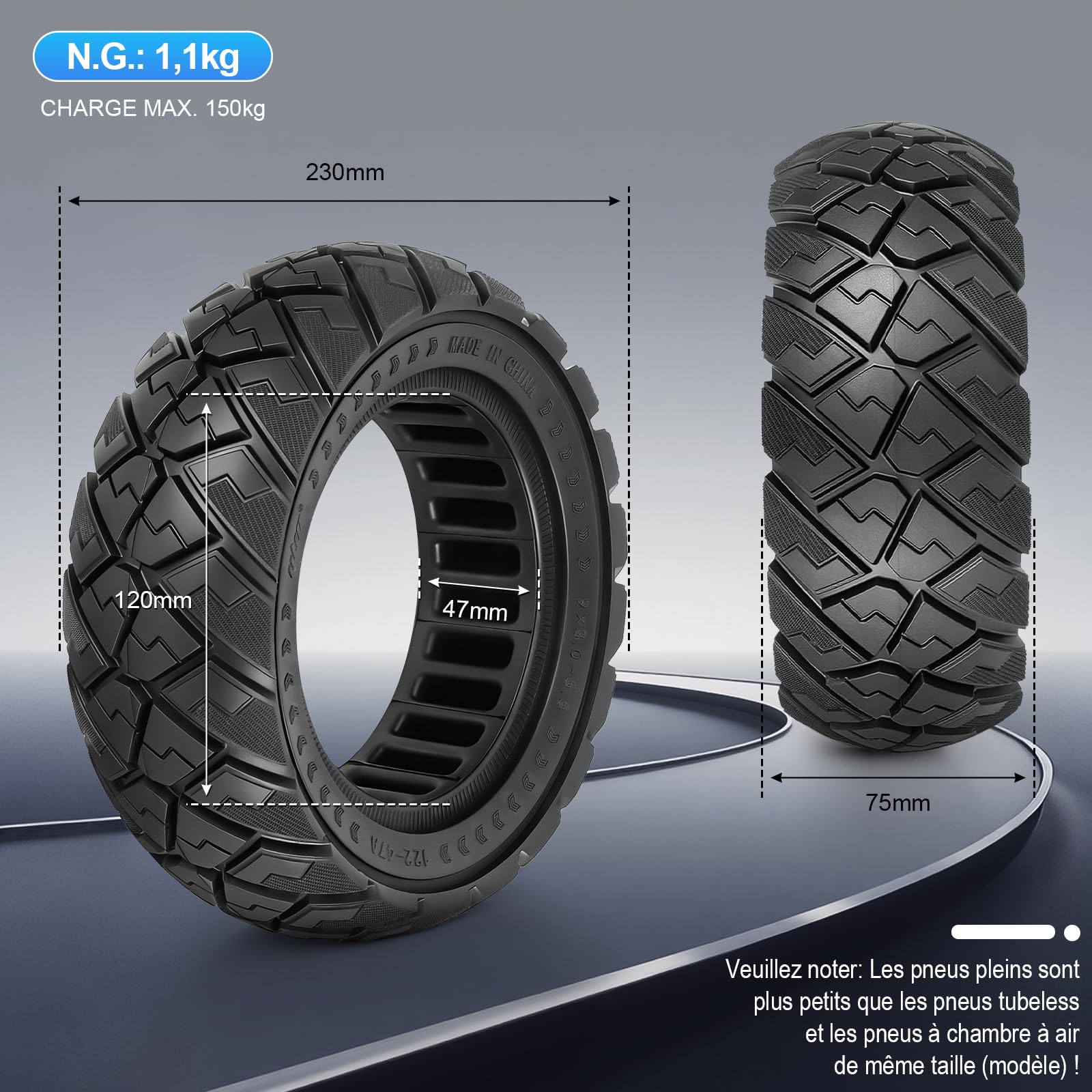 Pneu Plein pour Kukirin G2 pro, Zero 10X, Dualtron Eagle Pro Trottinette électrique, 9 x 3,0-5,5 Pneu Solide, Roue de Rechange Antidérapant Anti-crevaison (Noir 1 Pièce)