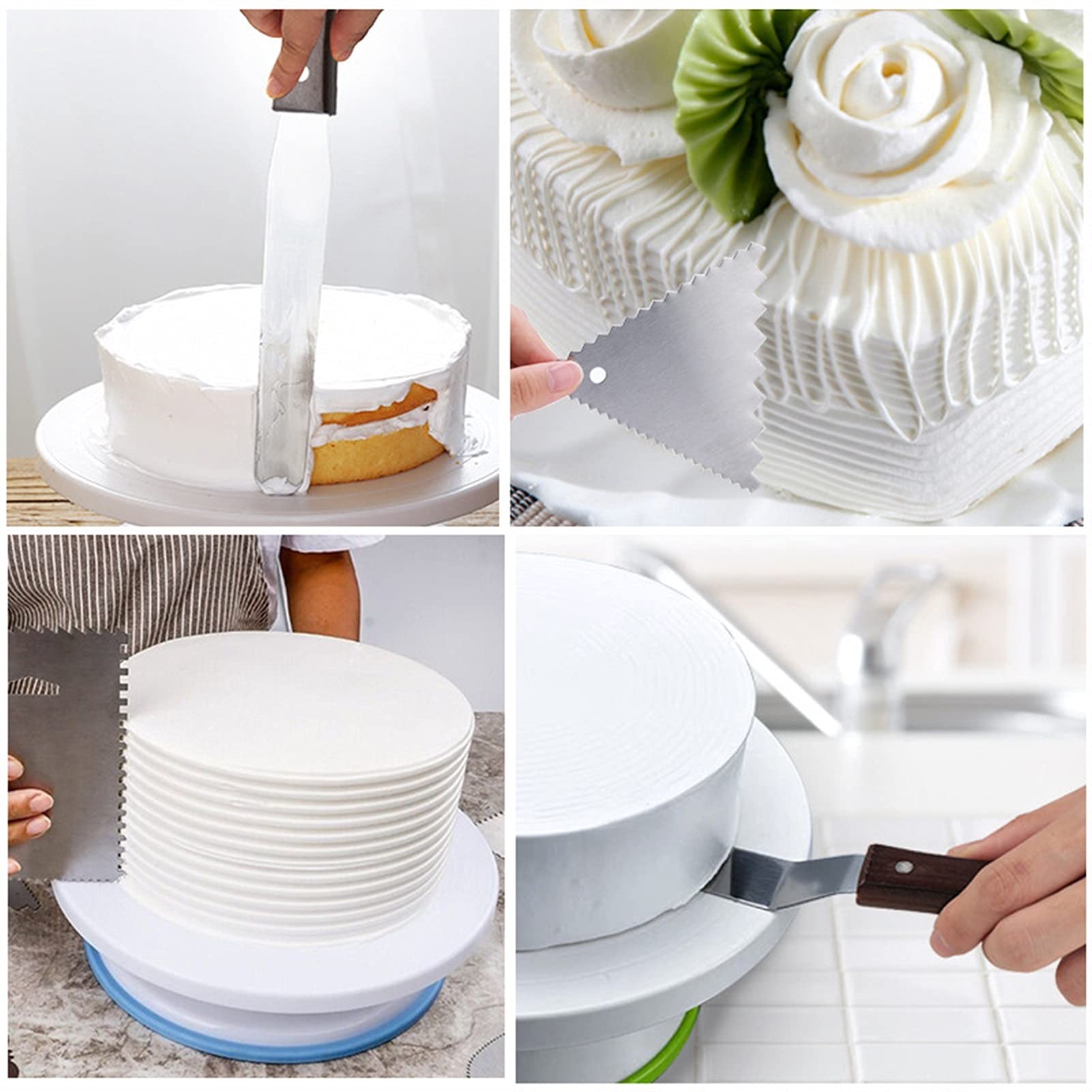 Tortenplatte Drehbar 6 teile / satz Drehteller Kuchen Dekoration Zubehör Set rotierende Kuchenständer Werkzeuge Metall Edelstahl Gebäck Spatelschaber Kuchen dekorieren Verbrauchsmaterial Kit