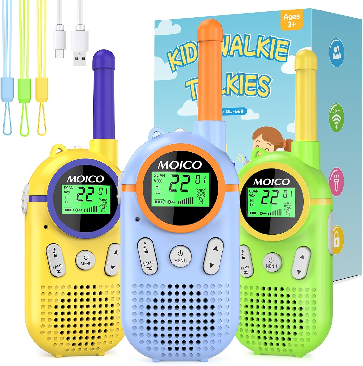 MOICO Toys for 3-12 Year Old Boys Girls,Rechargeable Long Range Walkie Talkies for Kids with 22 Channels,3 4 5 6 7 8 Year Old Kids Gift, Perfect for Outdoor Camping,Hiking,Christmas and Birthday