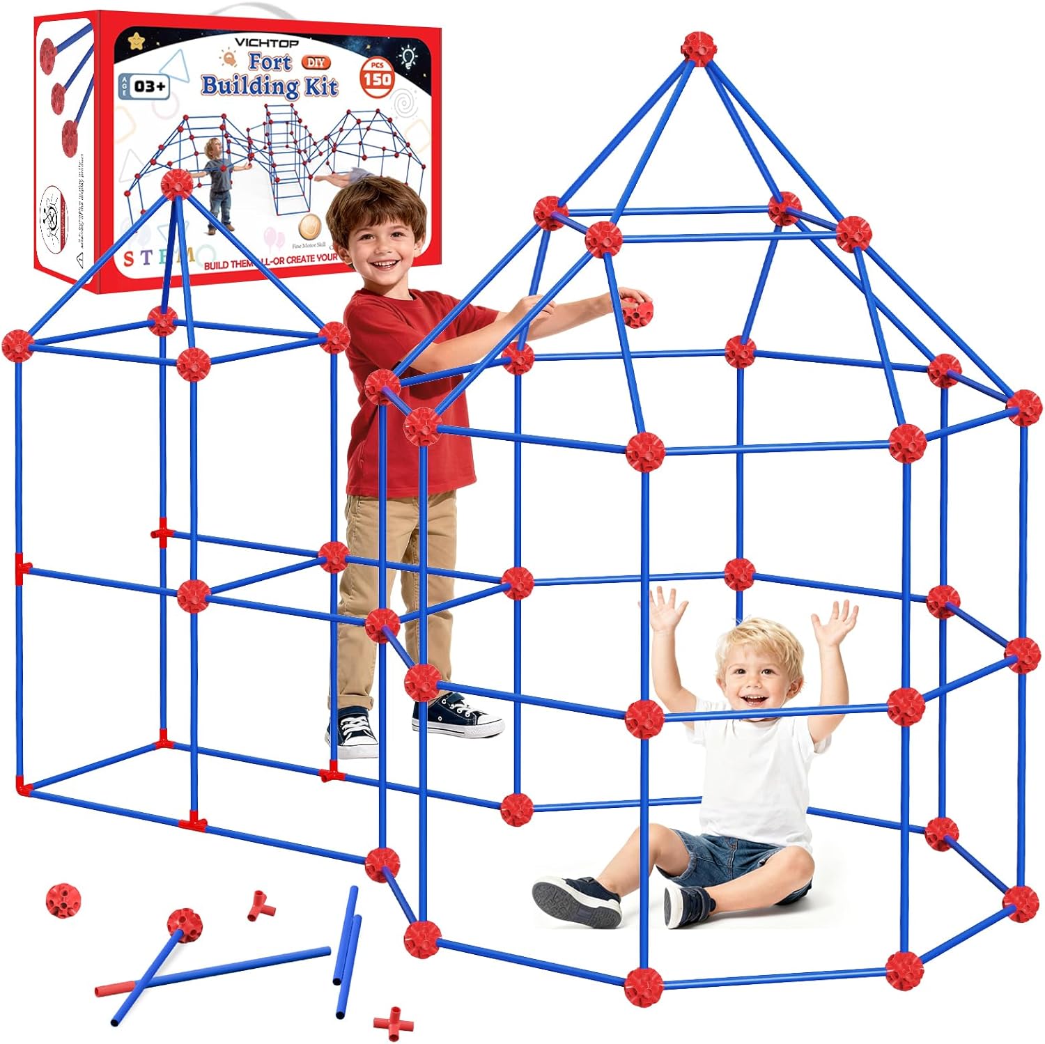 FACTORY SEALED 150Pcs Fort Building Kit for Kids 4-8-12, Construction STEM Building Toys, Christmas & Birthday Gifts for Boys & Girls Age 4 5 6 7 8 Years Old