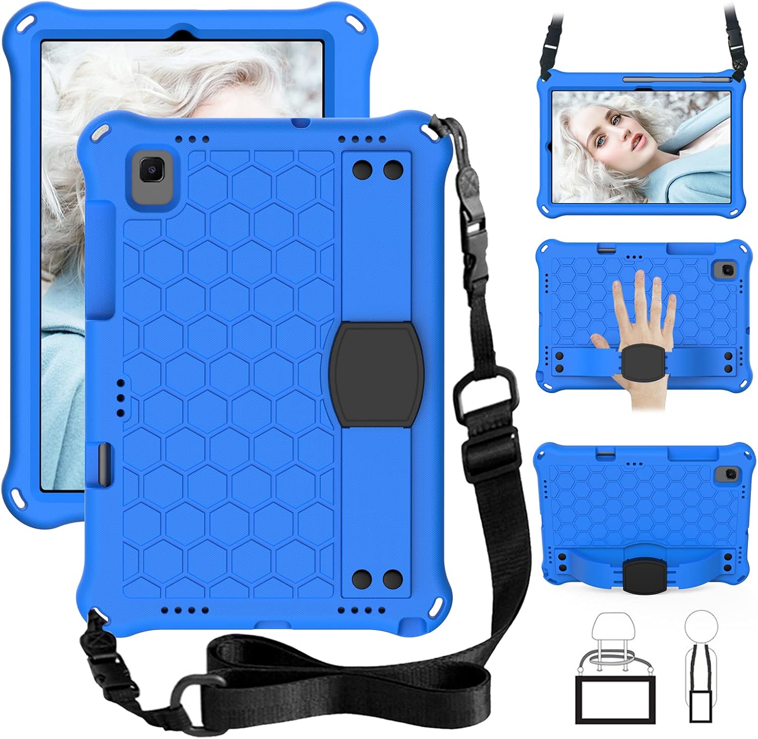 QYiD Kids Case for Lenovo Tab 4 10 Plus, Kids Friendly Light Weight Non-Toxic EVA Shockproof Case with Handle Stand, Shoulder Belt for Lenovo Tab 4 10 Plus 2017 TB-X704F / TB-X704N, Blue/Black