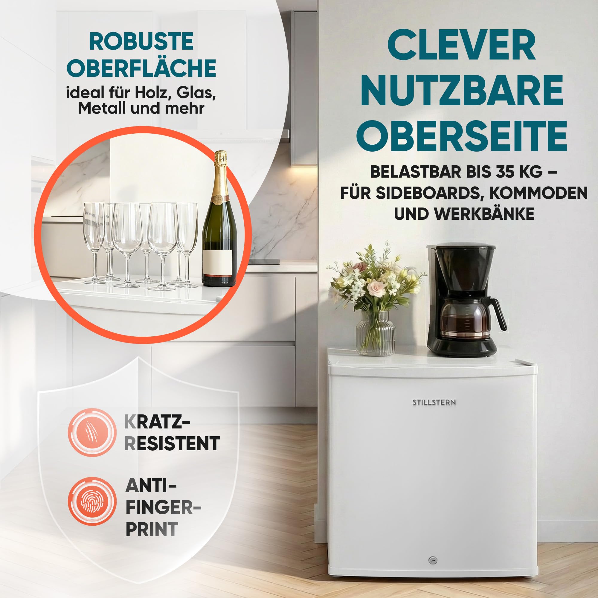 Stillstern Mini Gefrierschrank klein & leise 31L, Tiefkühltruhe mini Freezer -18°C mit Eiswürfelschale & Schloss, Türanschlag r./l., 4-Sterne Tiefkühlschrank klein Gefrierschränke Camping/Büro Weiß