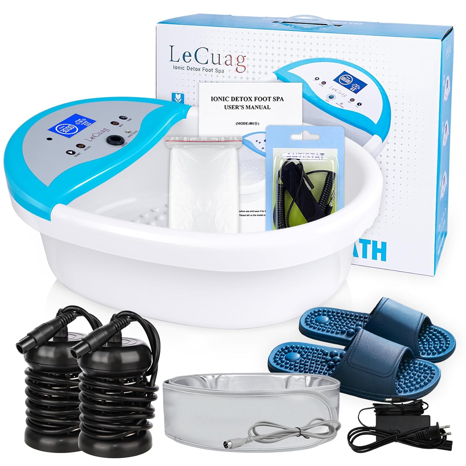 Ionic Foot Bath Detox Machine, Ion Foot Spa Machine W Massage Slippers, Detox Foot Spa Machine Tub Negative Hydrogen Bath Foot Bath Ionic Detox with FIR Belt,Super Duty Ion Arrays