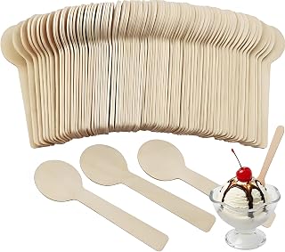 200 Pack 4 Inch Mini Wooden Spoons | Splinter-Free Birchwood Dessert Spoons for Ice Cream, Gelato Tastings, Parfaits & Crafts | Biodegradable