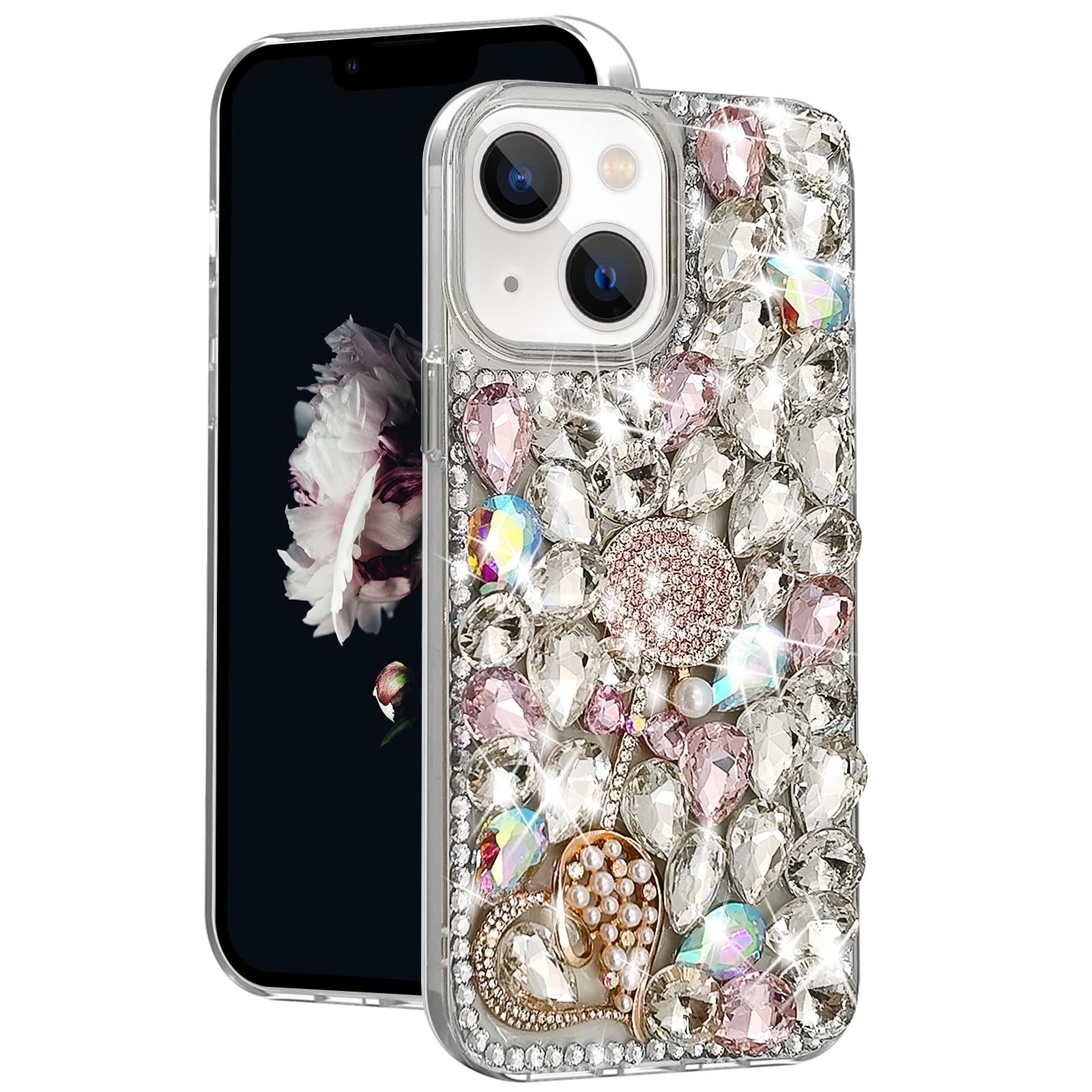 Losin Compatible with iPhone 14 Plus Bling Diamond Case for Women and Girls Fashion Luxury Crystal Rhinestones 3D Glitter Shiny Sparkly Gemstone Cute