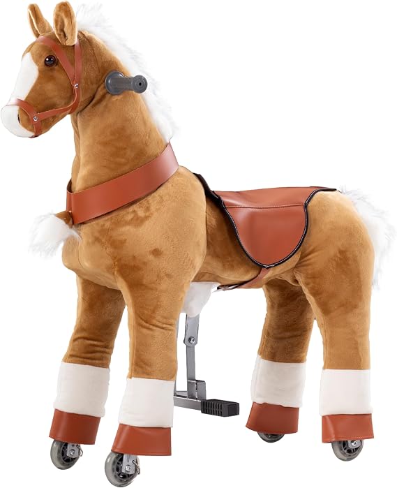 Ride on Horse Toys, Kids Riding Horse Toys Ride on Toys for 4-9 Years Old, Premium Plush Animals Toys Walking Horse with Wheels (Brown, 33.46 L x 11.81 W x 35.83 H)