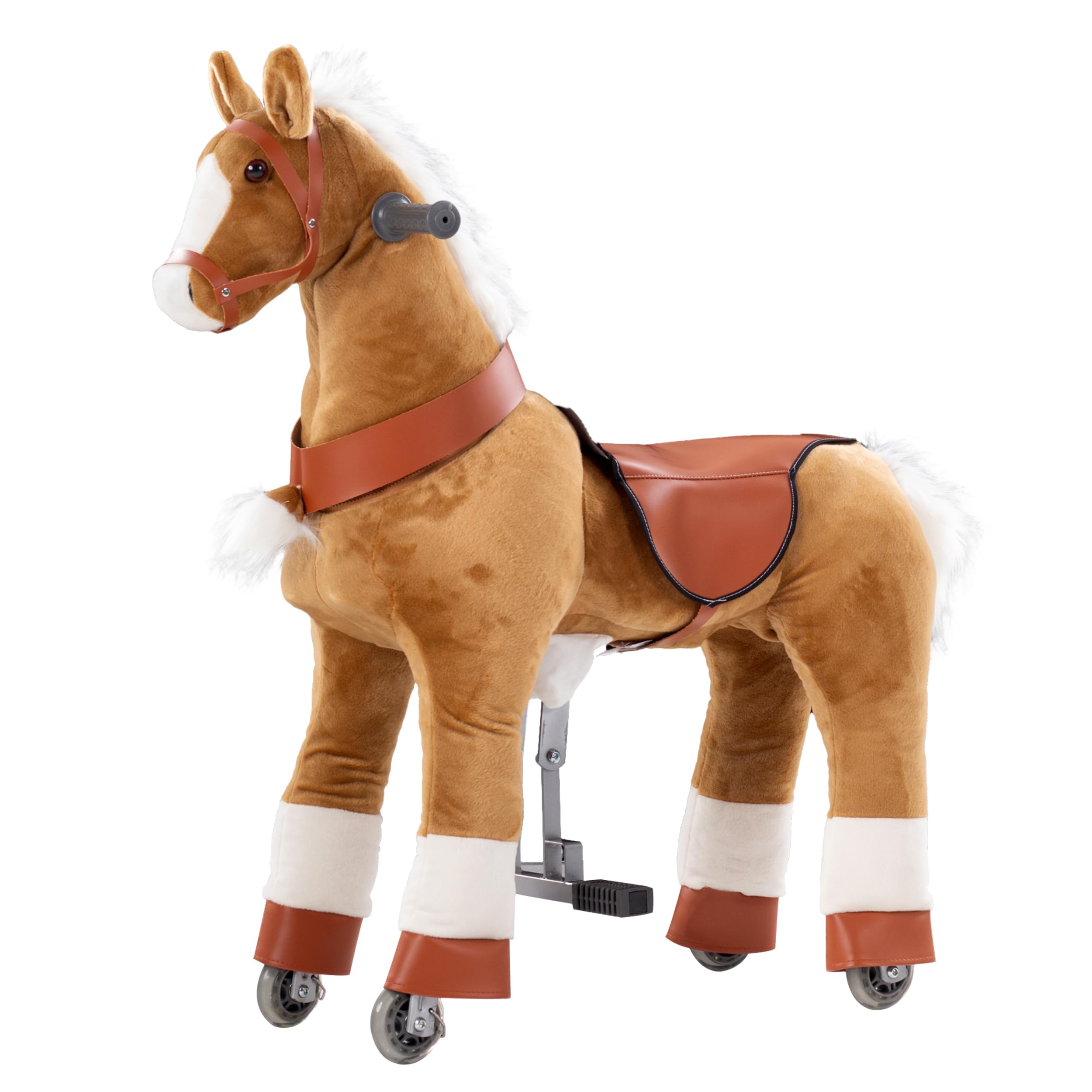 PONYEEHAW Ride on Horse Toys, Kids Riding Horse Toys Ride on Toys for 4-9 Years Old, Premium Plush Animals Toys Walking Horse with Wheels (Brown, 33.46" L x 11.81" W x 35.83" H)