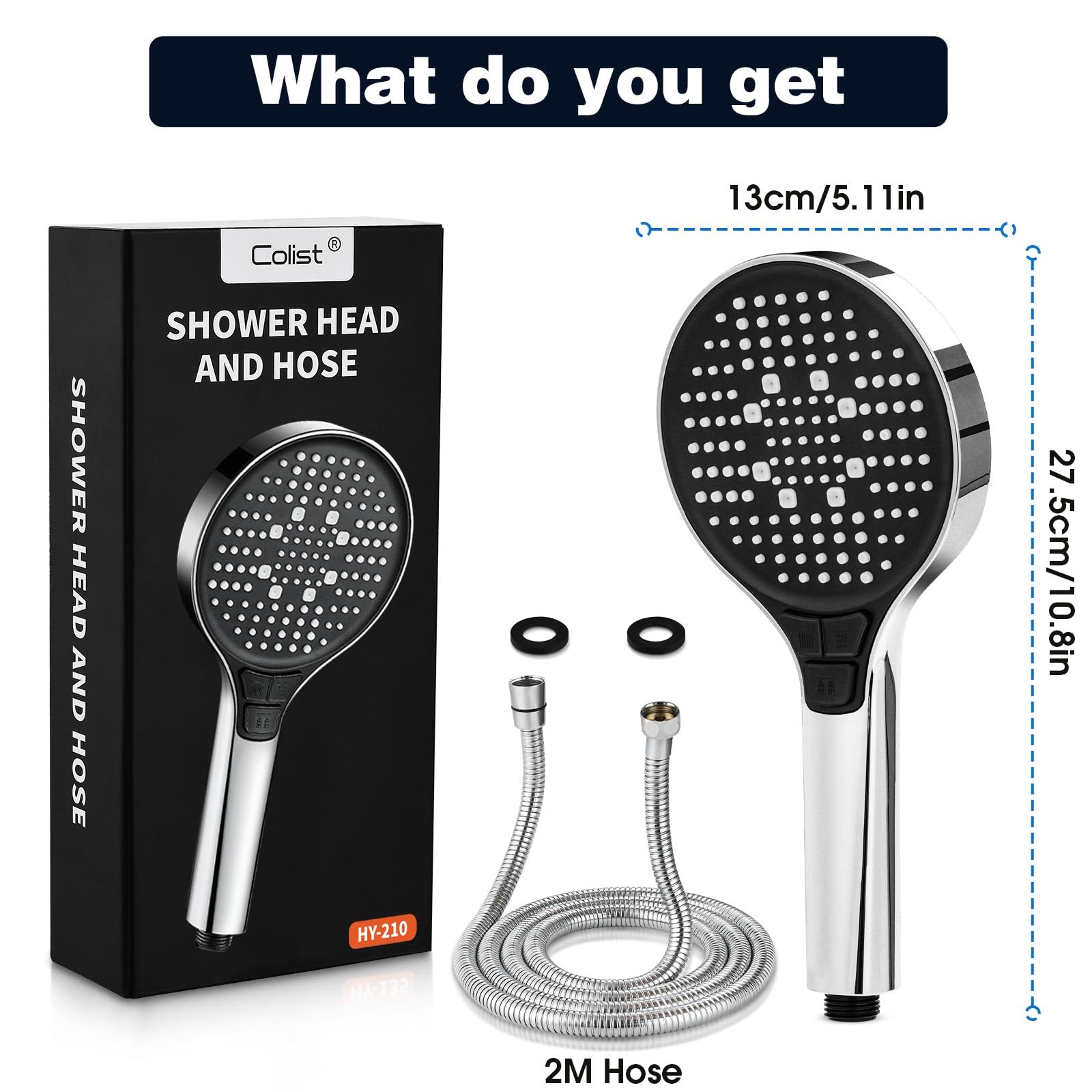 Set Soffione Doccia Con 5 Modalità E Tubo 2m - Alta Pressione Per Acqua Dura, Facile Da Pulire - Foto 6