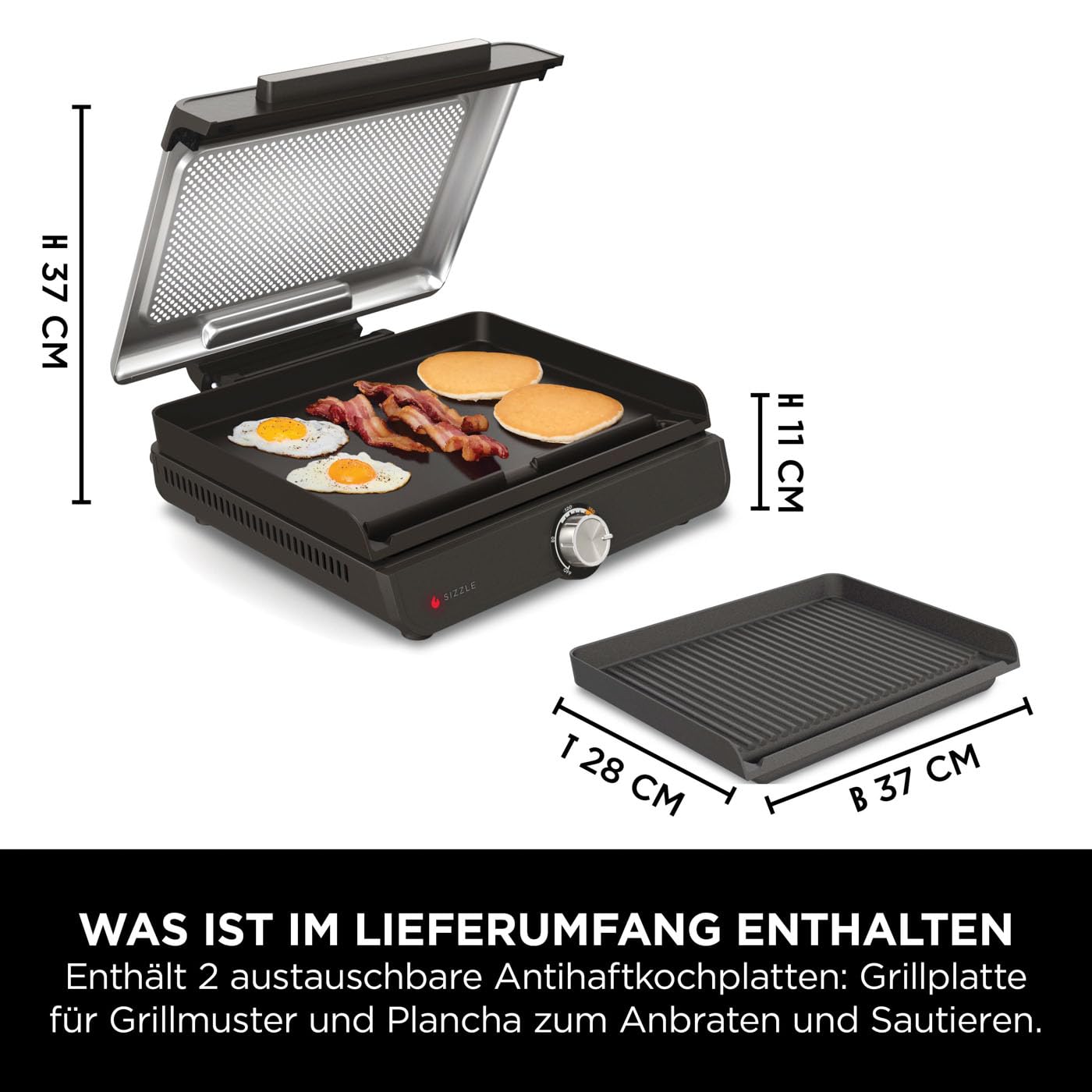 Ninja Sizzle Elektrogrill Indoor & Plancha (Flat Grill Plate) mit Antihaft-Grillplatte – Bild 2