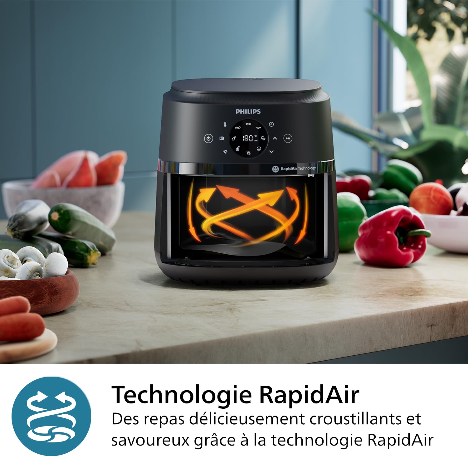 Philips Airfryer Série 2000 - Air Fryer 4.2L, 13 modes de cuisson, technologie RapidAir, jusqu'à 90% de matières grasses en moins, fenêtre de cuisson, écran tactile, Noir (NA229/00) - 3