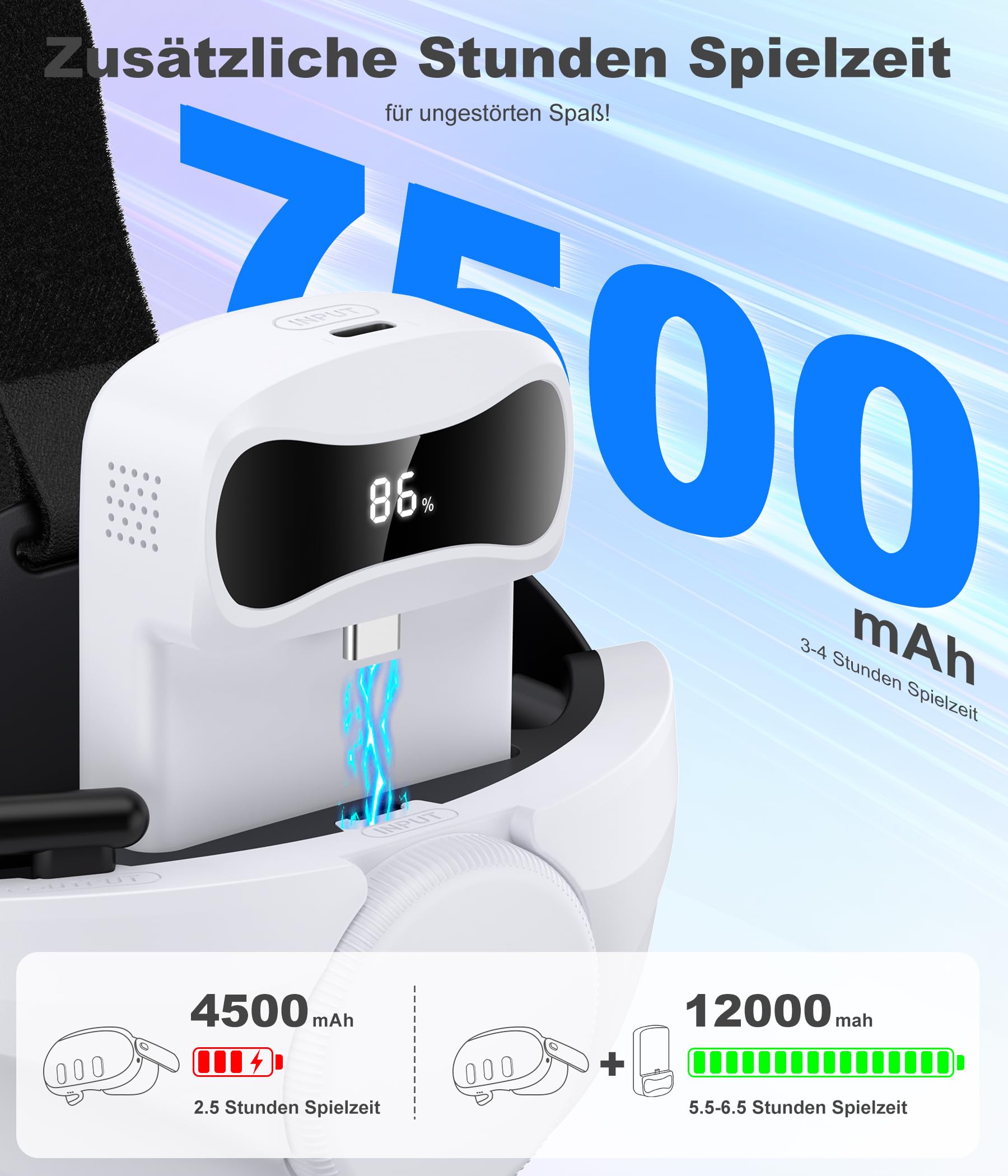 Elegamefy Sangle de tête pour Meta Quest 3/Quest 3S/Quest 2 avec batterie – Affichage numérique et temps prolongé de 3 à 4 heures, double molette de réglage, confort, équilibré
