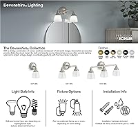 Vista 2 de Kohler Devonshire - Lámpara de tocador de baño, aplique de pared, posición hacia arriba o hacia abajo, listado UL, 2 luces, cromo pulido