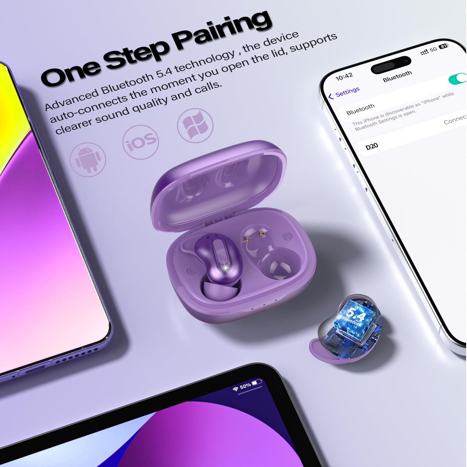 Auriculares del sueño, Mini estéreo de Graves Profundos de los Auriculares de botón inalámbricos de Bluetooth 5.4 de la ANC