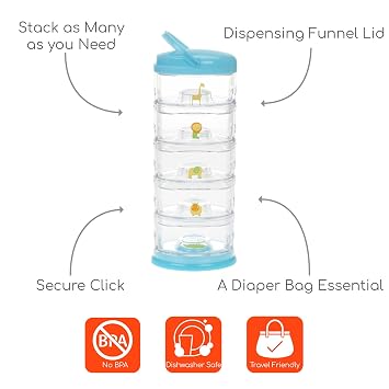 Innobaby Packin' Smart Stackable and Portable Storage System for Formula, Baby Snacks and More. 5 Stackable Cups in Blueberry Sorbet. BPA Free.