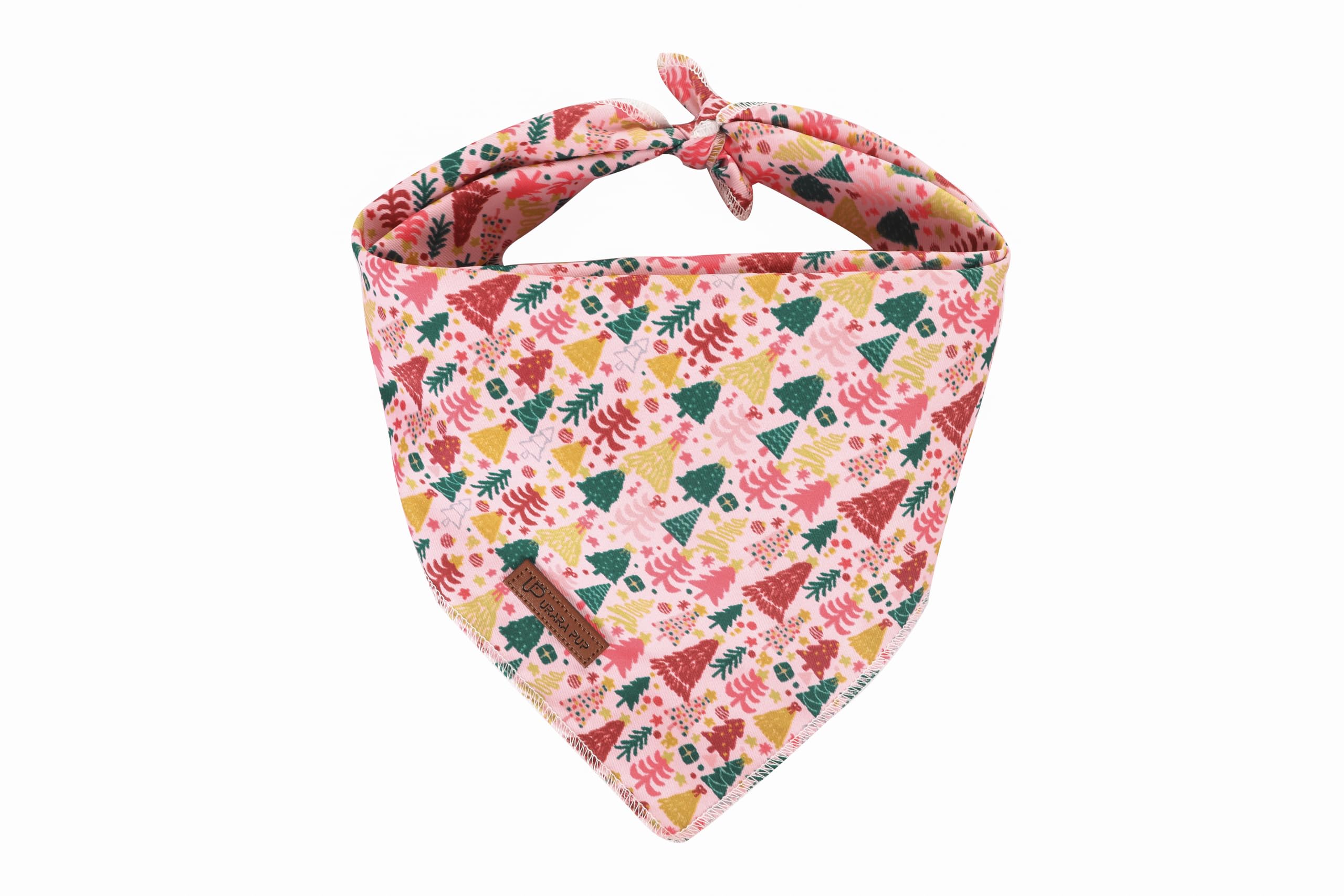 UP URARA PUP Christmas Dog Bandana–Pink Christmas Tree Triangle Scarf for Small Medium Large Dogs, Soft Cotton Pet Bib for Winter & New Year, Adjustable Dog Kerchief