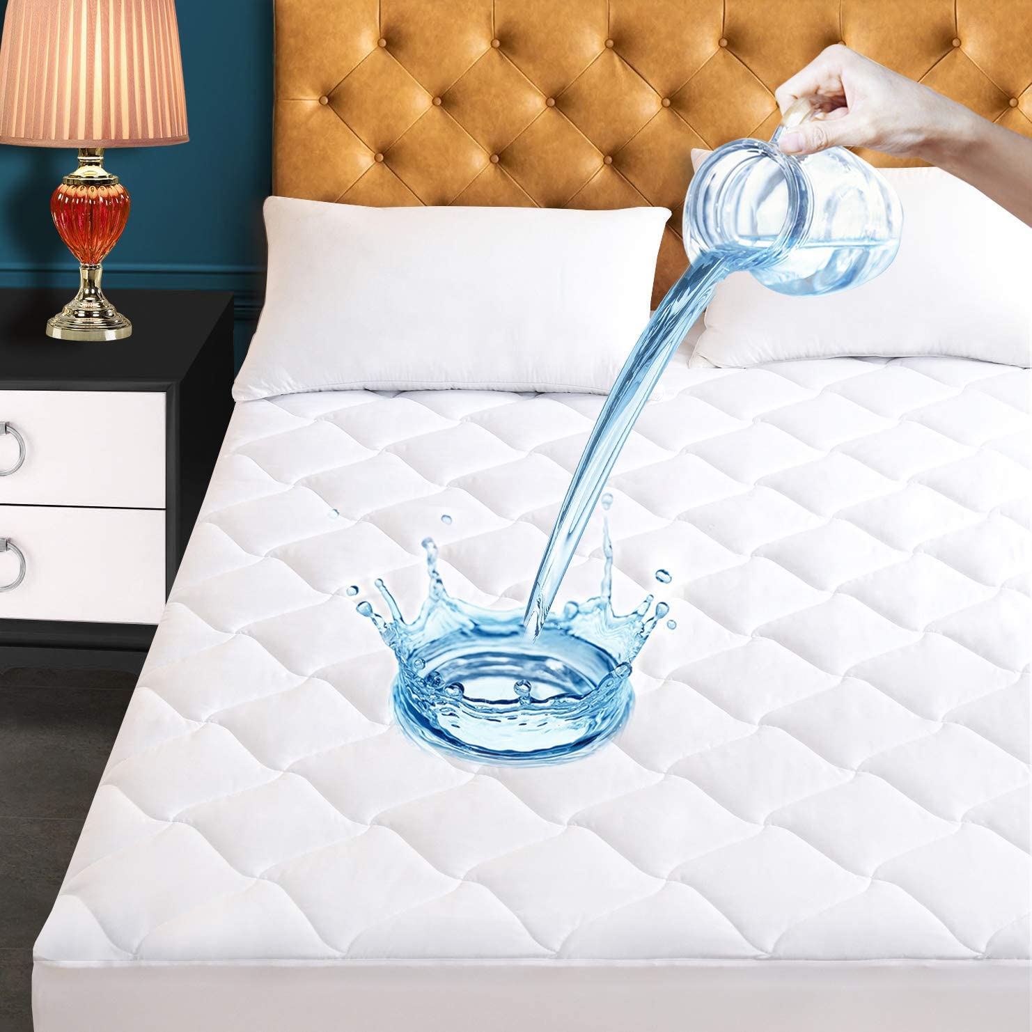 Twin XL Size Quilted Fitted Mattress Pad Waterproof Breathable Cooling Mattress Protector Stretches up to 21 Inches Deep
