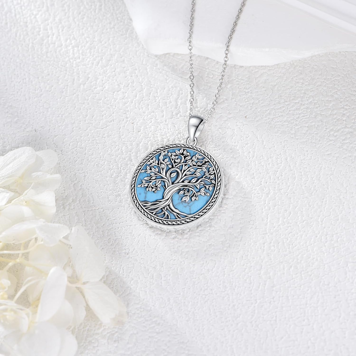 Tree Of Life Necklace S925 Sterling Silver Genuine Turquoise Tree Of Life Pendant Necklaces Vintage Natural Turquoise Family Tree Jewelry Gifts For Women Female - Image 2