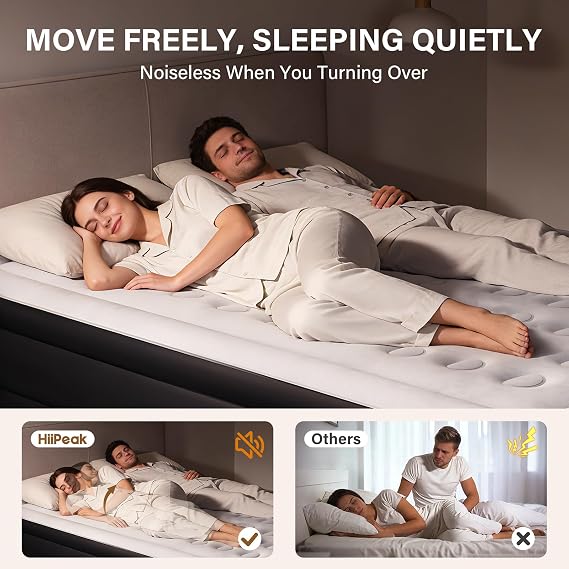 HiiPeak Inflatable Mattress, Air Bed, Double Airbed with Built in Wireless Removable Pump, Blow Up Mattress, Folding Guest Bed Self Inflating with Flocked Surface for Camping and Home Use For 2 People