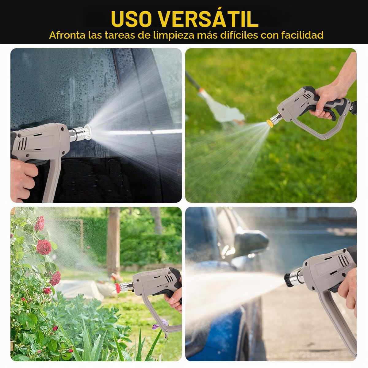 Pistola de lavado de alta presión con 5 boquillas de agua, pistola limpiadora de 4350 PSI, pistola de agua de lavado de coche para limpieza de automóviles (M22 conector de manguera de 14 mm