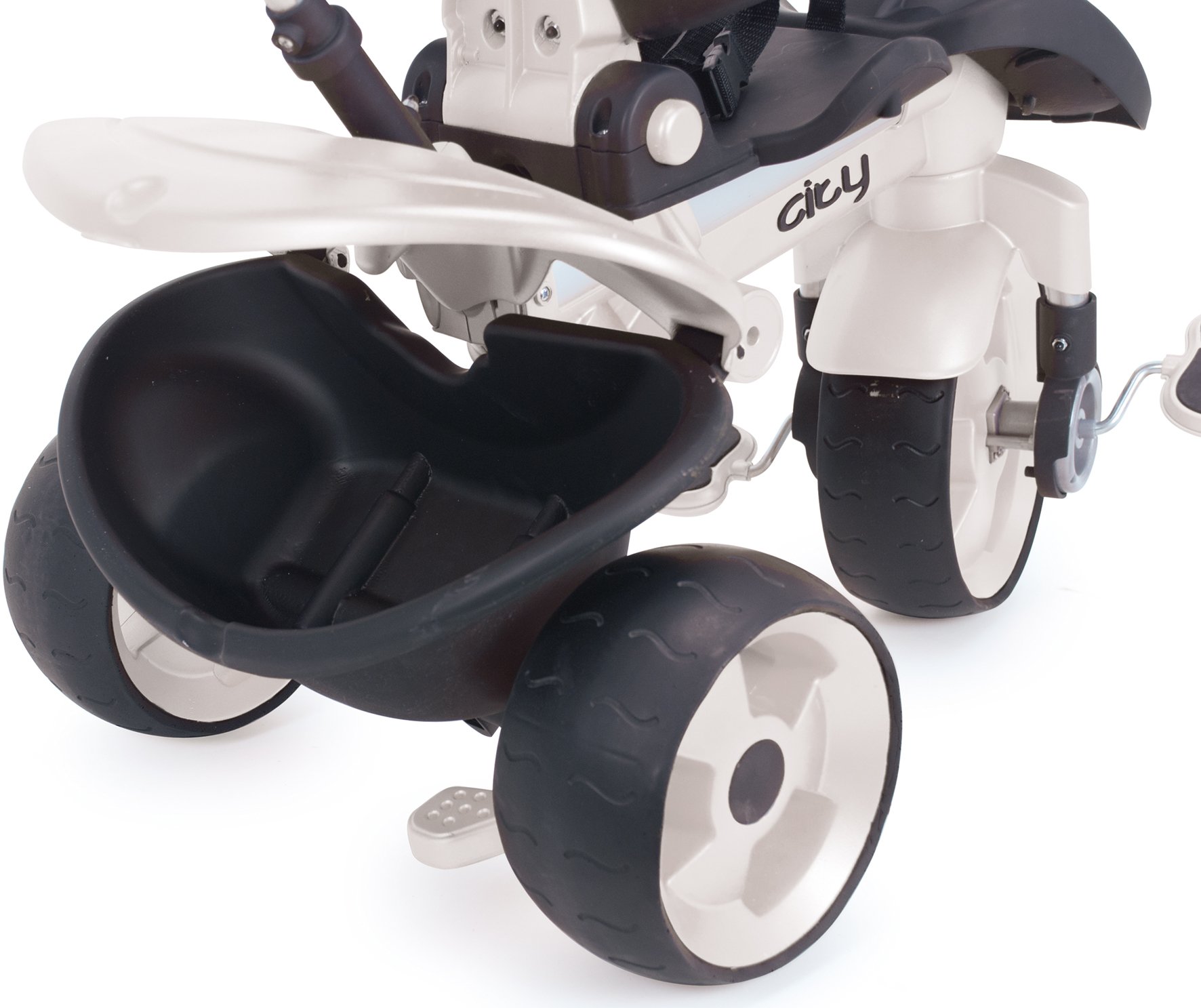 INJUSA - Tricycle Évolutif City Max pour Enfants de 6 Mois à 3 Ans avec Capote Solei | Poignée de Direction Parentale | Arc et Ceinture de Sécurité | Roue Libre | Paniers | Blanc (327)