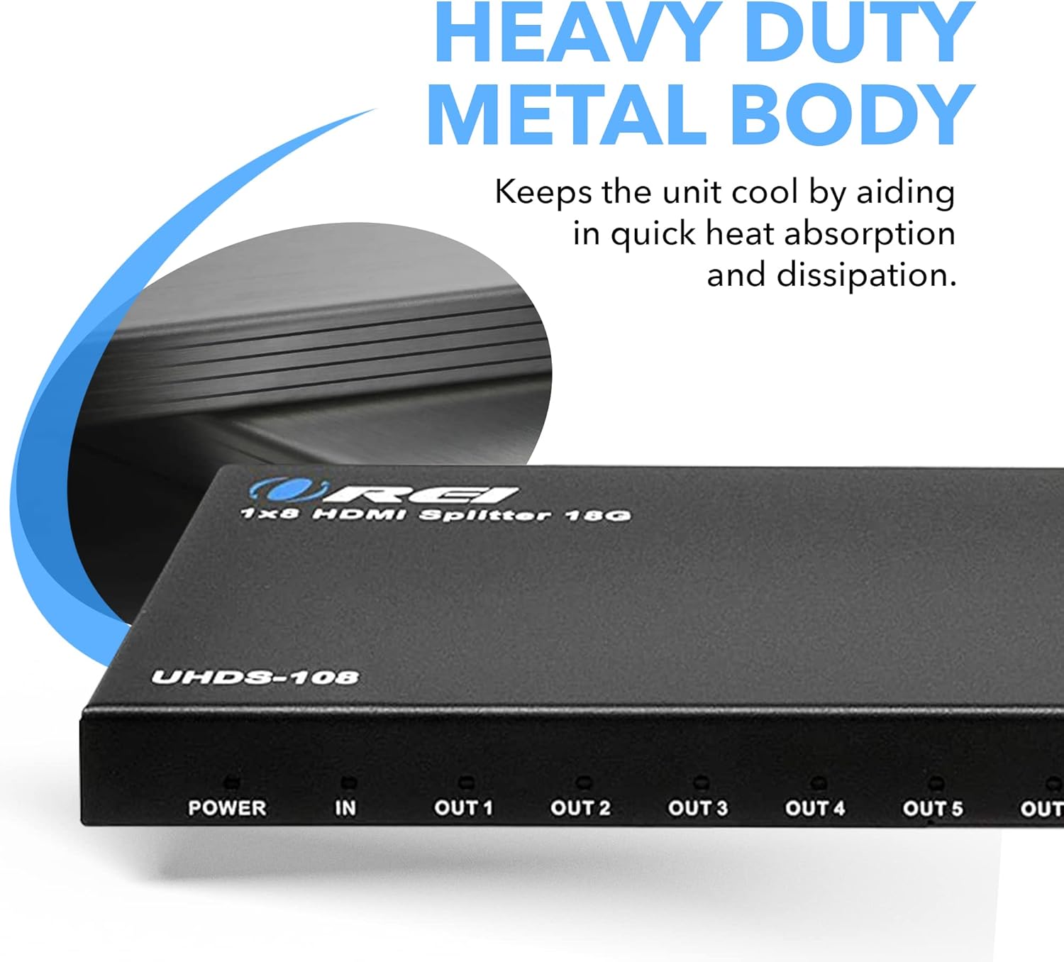 OREI 4K 1 in 8 Out HDMI Splitter 4:4:4 8-bit - HDMI 2.0, HDCP 2.2, 18 Gbps, 4K @ 60Hz HDMI Duplicator/Distributor UltaHD High Resolution (UHDS-108) (1x8)
