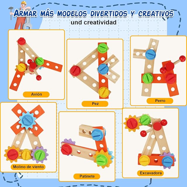 Foto 5 de 7 de Caja de Herramientas de Madera para Niños 2 3 4 5 Años, Herramientas Juguetes Montessori con 30 Piezas