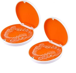 Maoerdental 2PCS Retainer Case Compatible with Invisalign,Cute Slim Aligner Case,Customized Magnetic Closure Orthodontic Retainer Cases (2 Pack White+ Orange Silicone)