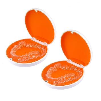 2PCS Retainer Case Compatible with Invisalign,Cute Slim Aligner Case,Customized Magnetic Closure Orthodontic Retainer Cases 2 Pack White+ Orange Silicone