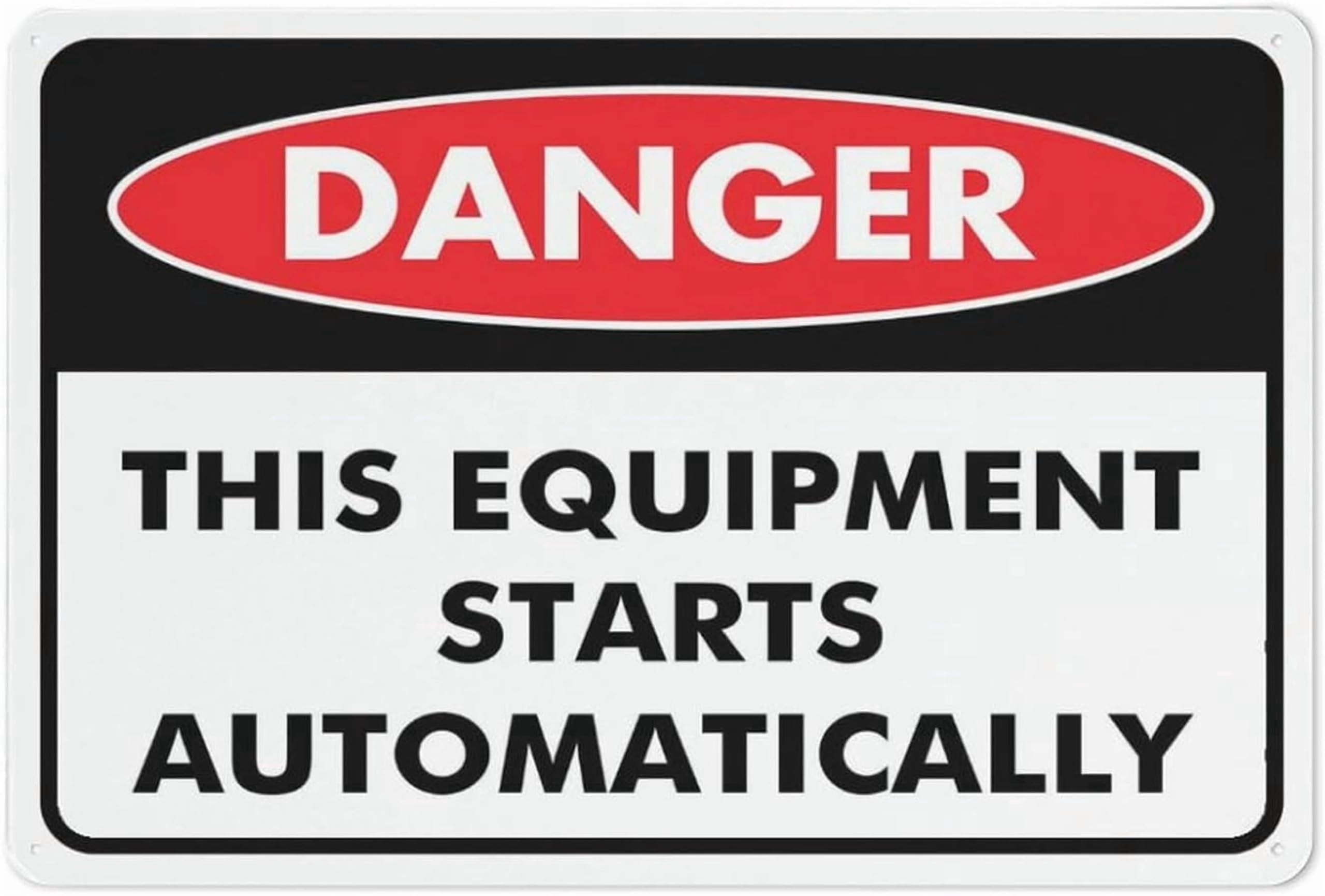 (2-Pack) Metal Tin Sign Danger This Equipment Starts Automatically Sign Warning Sign Home Kitchen Farm Garden Garage Wall Decor 12X8 Inch