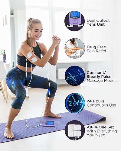 Miniatura 3 de TENKER - Unidad TENS para estimulación muscular, máquina TENS EMS de 24 modos para terapia de alivio del dolor/manejo del dolor, masajeador de pulso