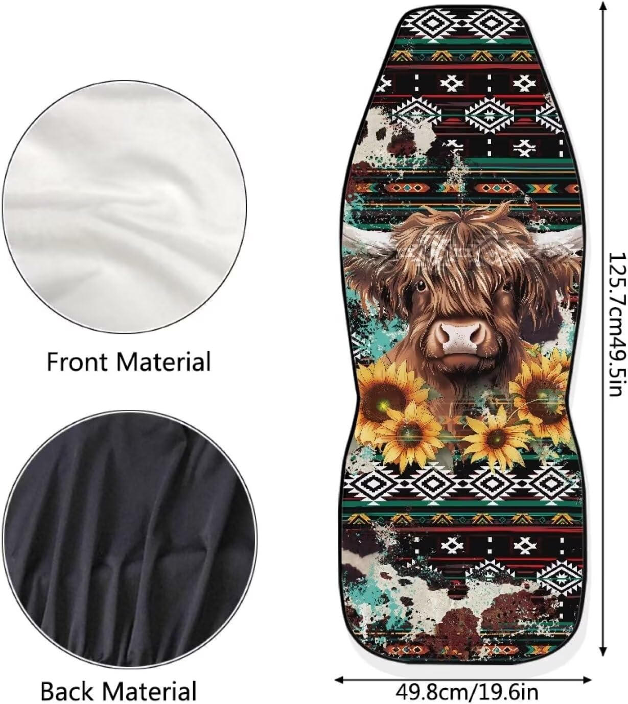DISNIMO Navajo Cow Sunflower Car Seat Cover Front Seats Full Set of 2 Vehicle Seat Protector Fit Cars, Sedan, Truck, SUV, Van Automotive Seat Cover Accessories