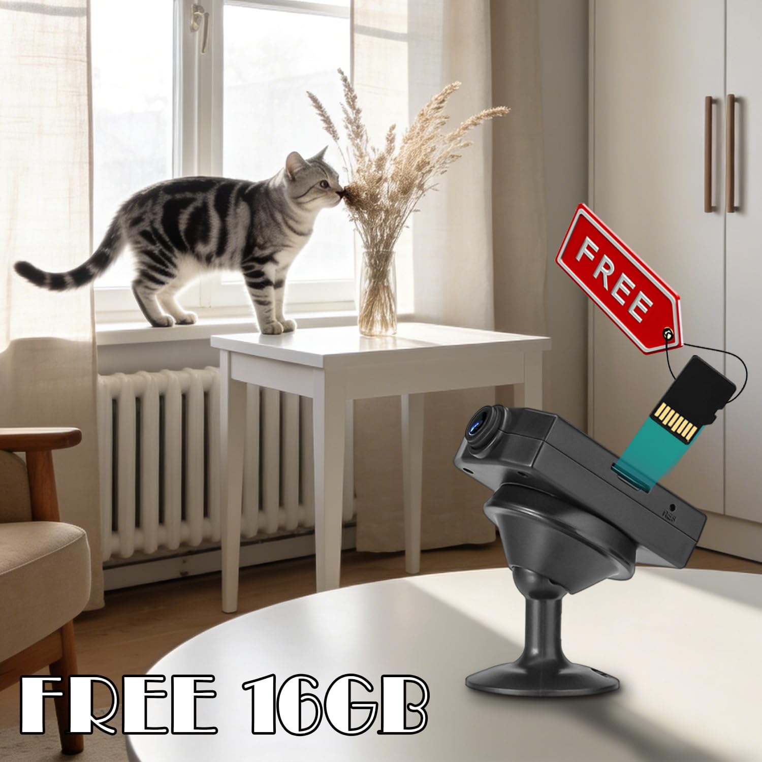 OTADUG Telecamera spia, telecamera di sorveglianza 1080P con registrazione in loop, rilevamento del movimento, grandangolo 120°, 3 ore di autonomia, con scheda inclusa, non richiede Wi-Fi