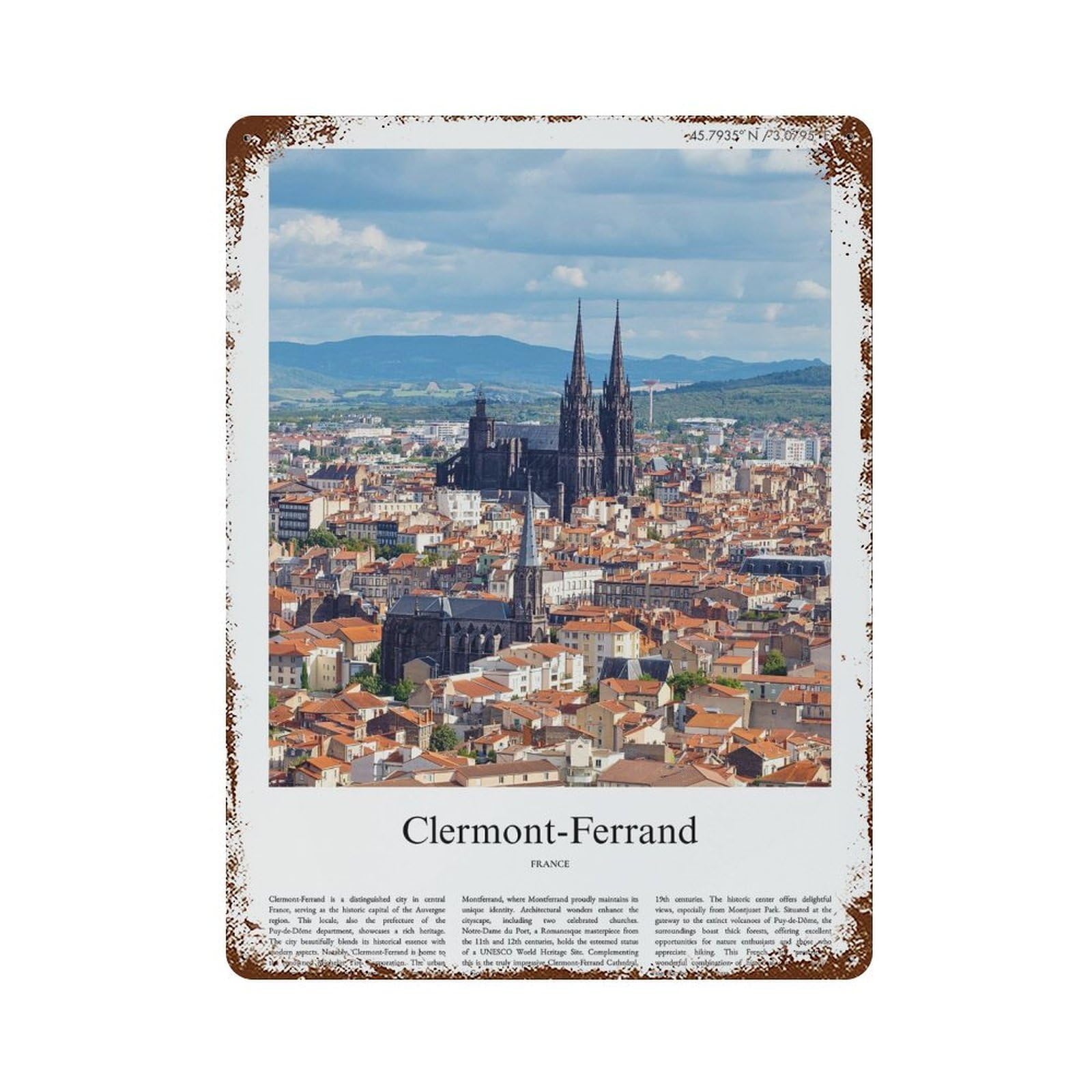 xiaoxiaoshen Clermont-ferrand France City Scenery Wall Decor Art Metal Tin Poster Modern Home Decor Art Home Bar Shop Decorations Vintage Sign 40x30cm