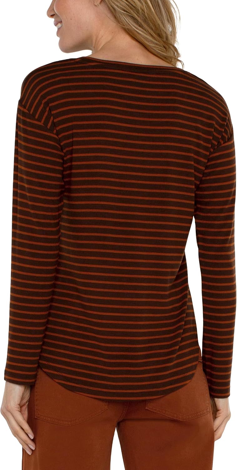 Liverpool Women's Long Sleeve Drop Shoulder Scoop Neck Rib Knit Top