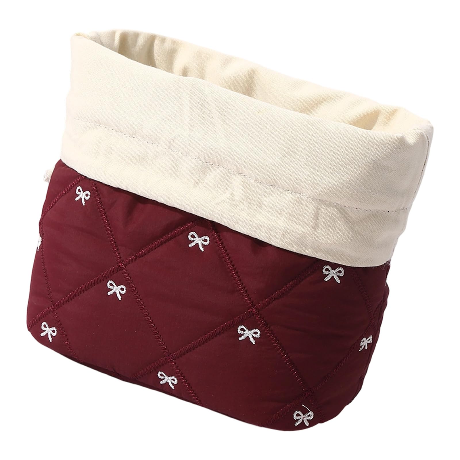 Kalttoy Red Large Capacity Cosmetic Featuring Delicate Bowknot Detail In Cotton Blend Fabric Ideal For Travel Use Cotton Organizers