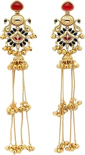 Zeneme Gold-Plated Kashmiri Earrings for Women Crescent Chandbali Design with Multi-Layer Ghungroo Tassels Jewelry For Wom... Price In India