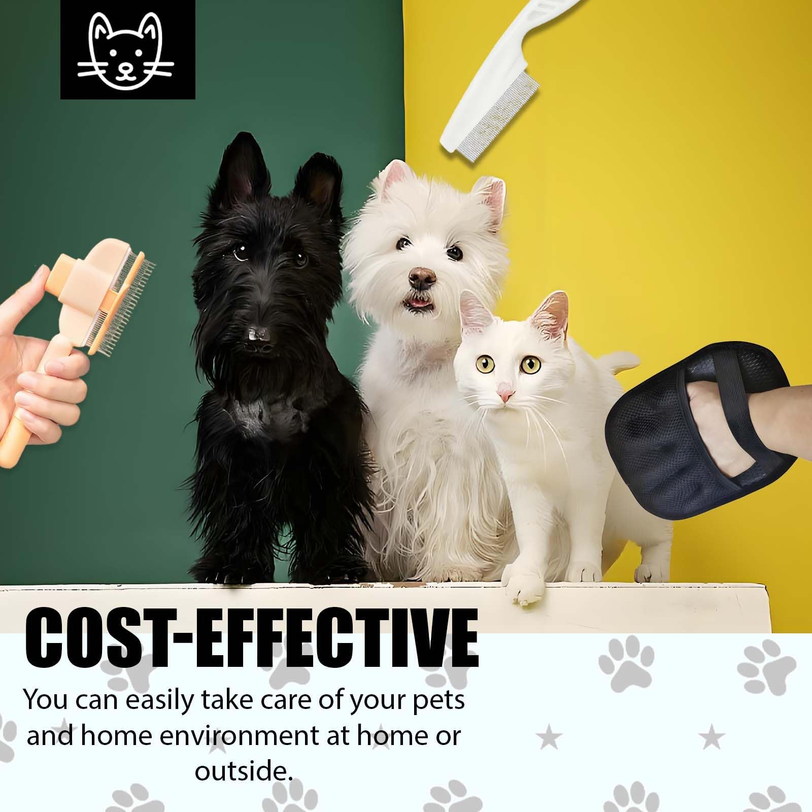 4 Pcs The Magic Brush Pet Hair Set, Pet Hair Remover Glove With Slicker And Flea Comb, Grooming Gloves Wash - Image 4