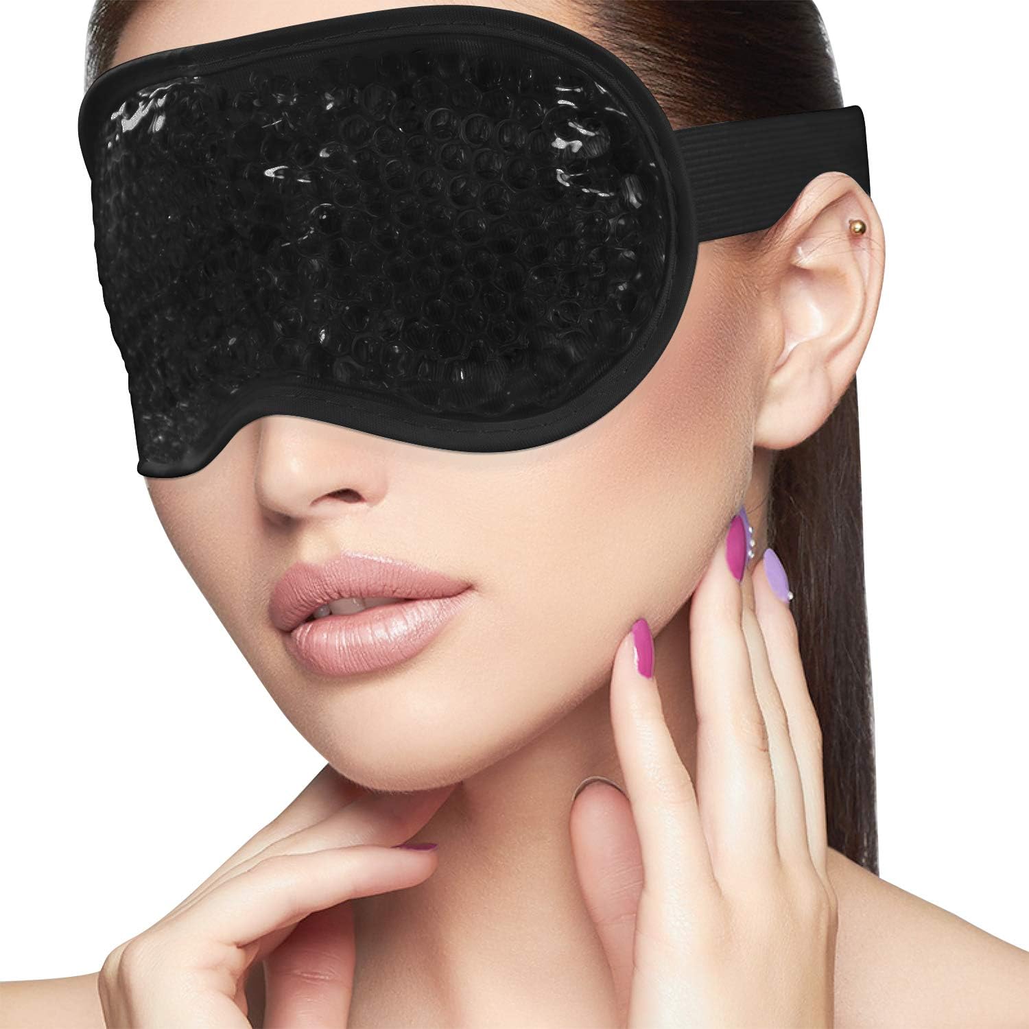 Sleeping Weighted Eye Mask for Woman Man Reusable Gel Beads Ice Pack with Soft Plush Backing Hot Cold Therapy Eye Pillow for Puffy Eyes, Dark Circles, Headaches, Migraines, Stress Relief - Black