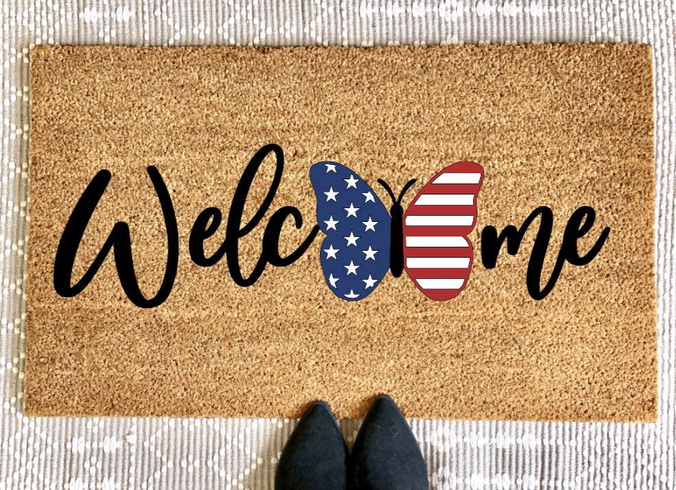 Ensound Butterfly Fourth of July Doormat | Red White Blue Doormat | Summer Doormat | Patriotic Doormat | Fourth of July Decor | Front Porch Decor 30x18 Inch